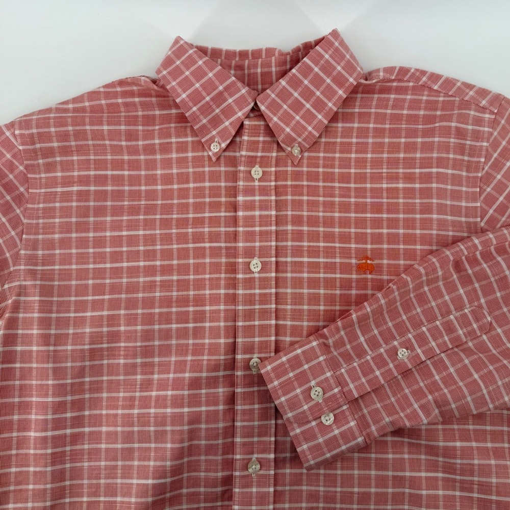 Brooks Brothers Regent Non-Iron Supima Cotton Check Shirt Red White Men's Large